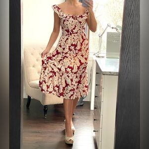 New!  Floral Red, Cream & White Midi Dress size M